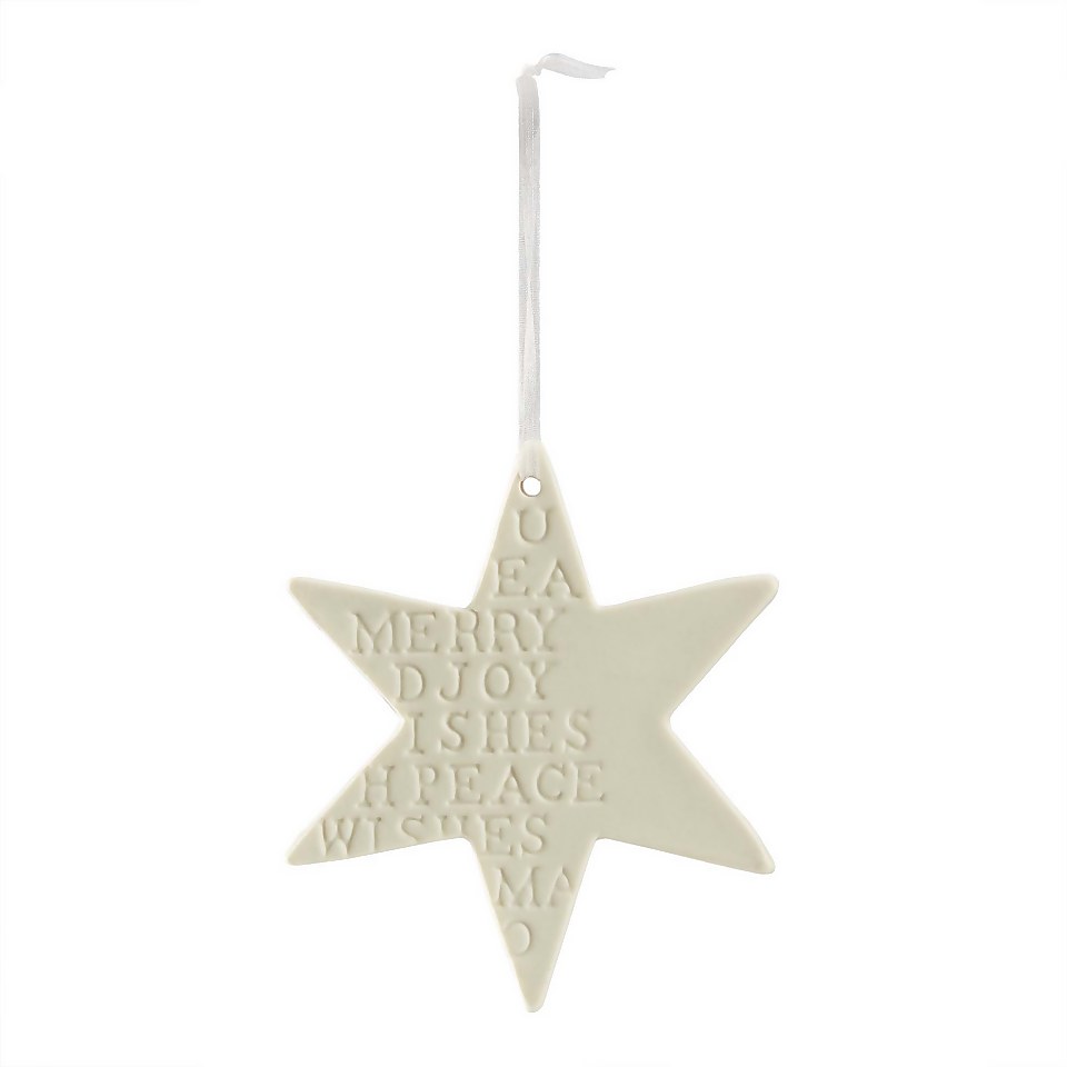 White Ceramic Message Star Christmas Tree Decoration