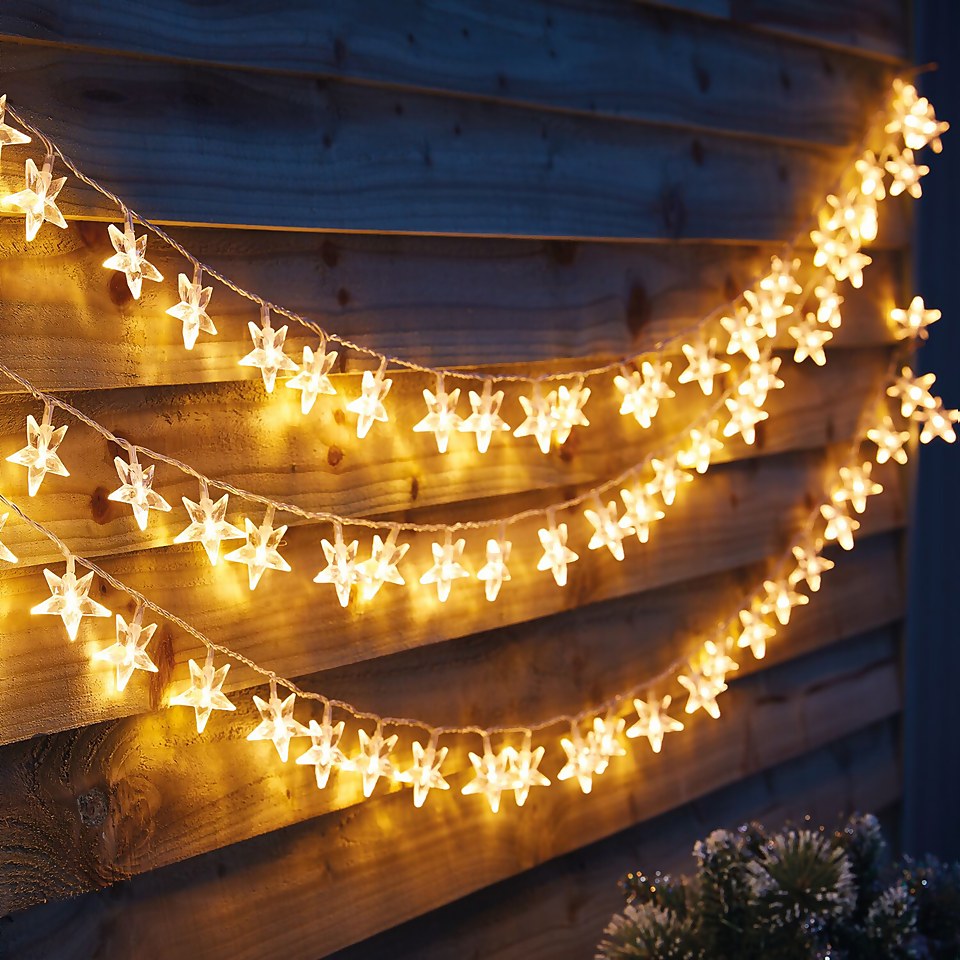 100 Star Outdoor Christmas String Lights - Warm White