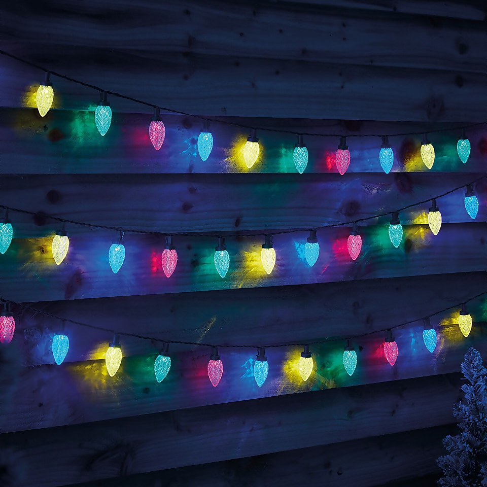 200 Pinecone LED Outdoor Christmas String Lights - Multicoloured