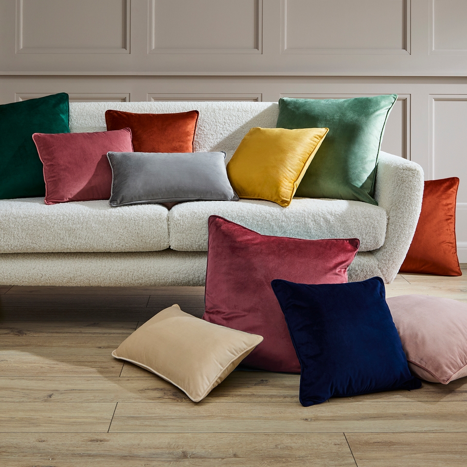 Large Plain Velvet Cushion Emerald 58x58cm Homebase