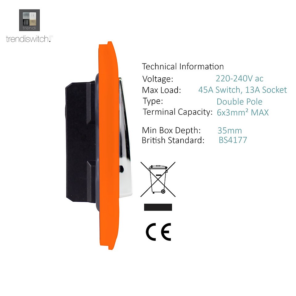 Trendi Switch 45Amp Cooker Switch and Socket in Orange