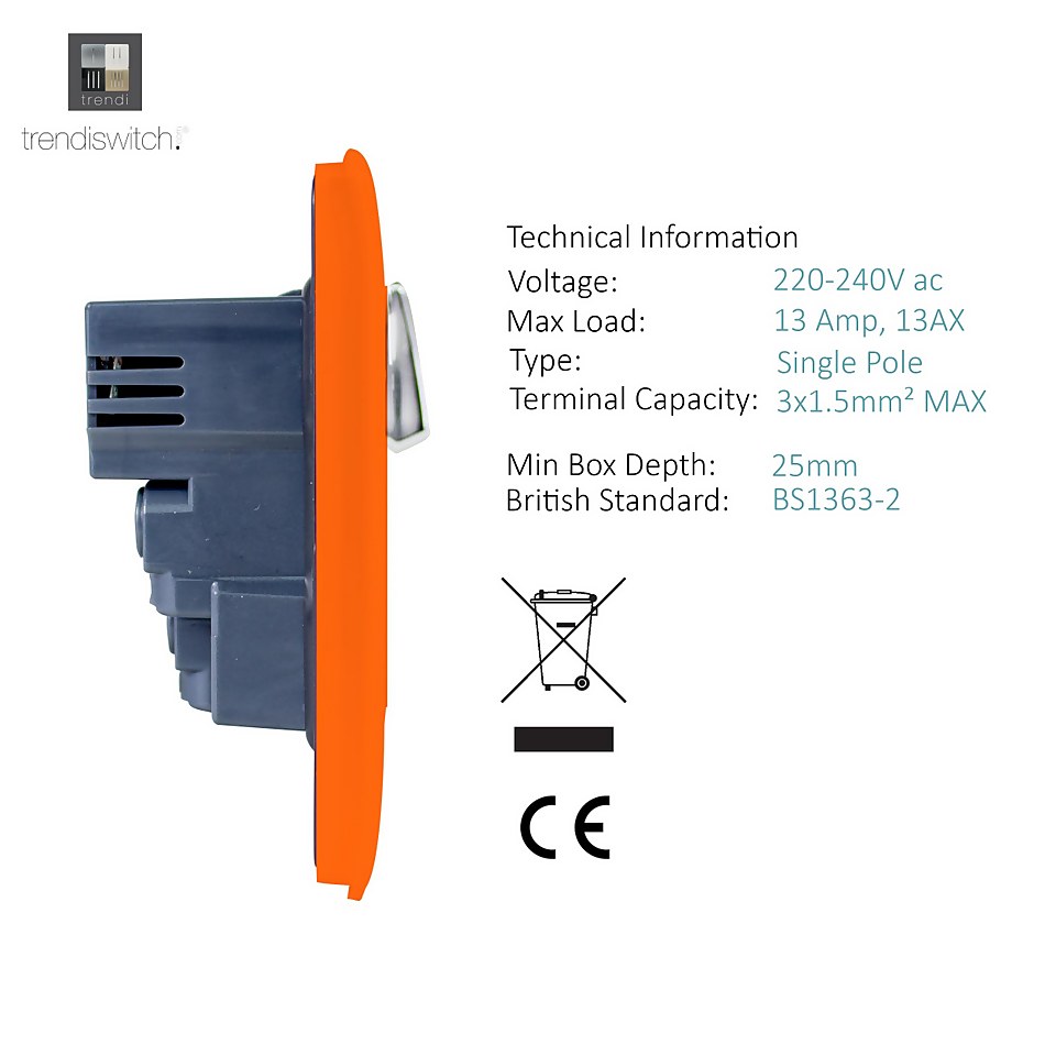 Trendi Switch 2 Gang 13Amp Socket (inc. USB ports) in Orange