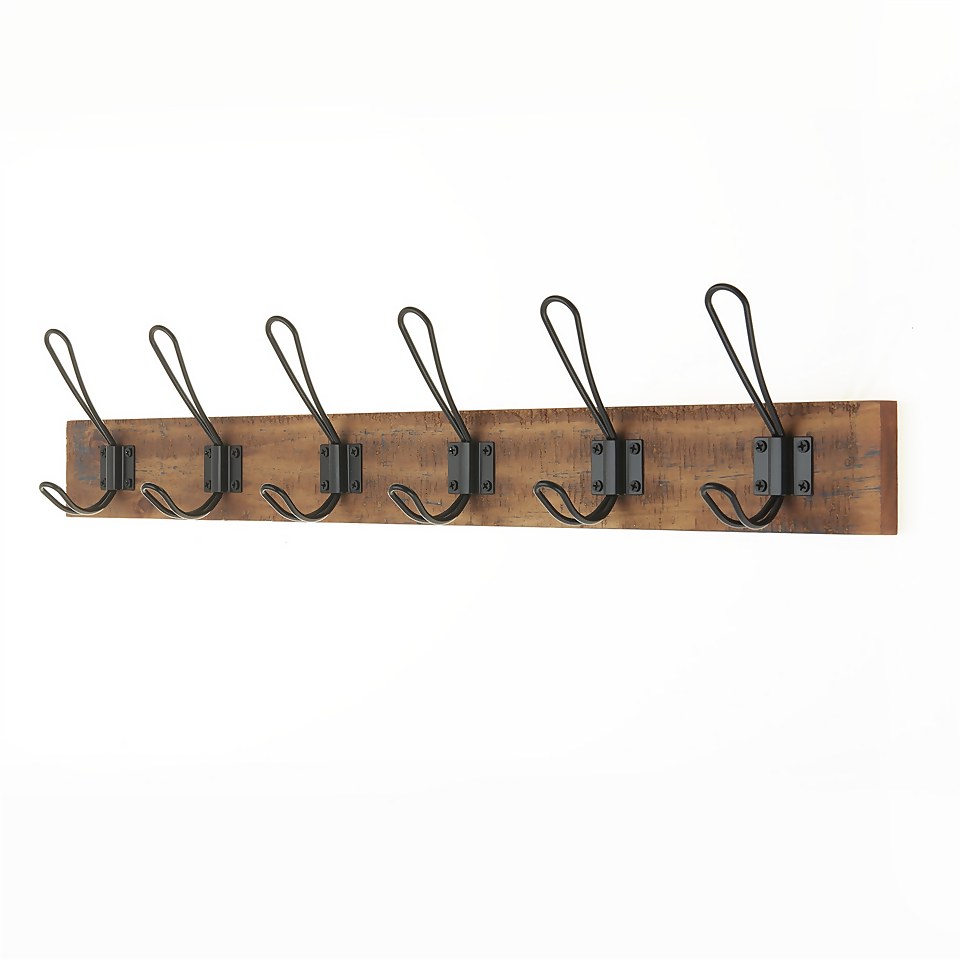 6 Black Wire Hook on Antique Board Homebase