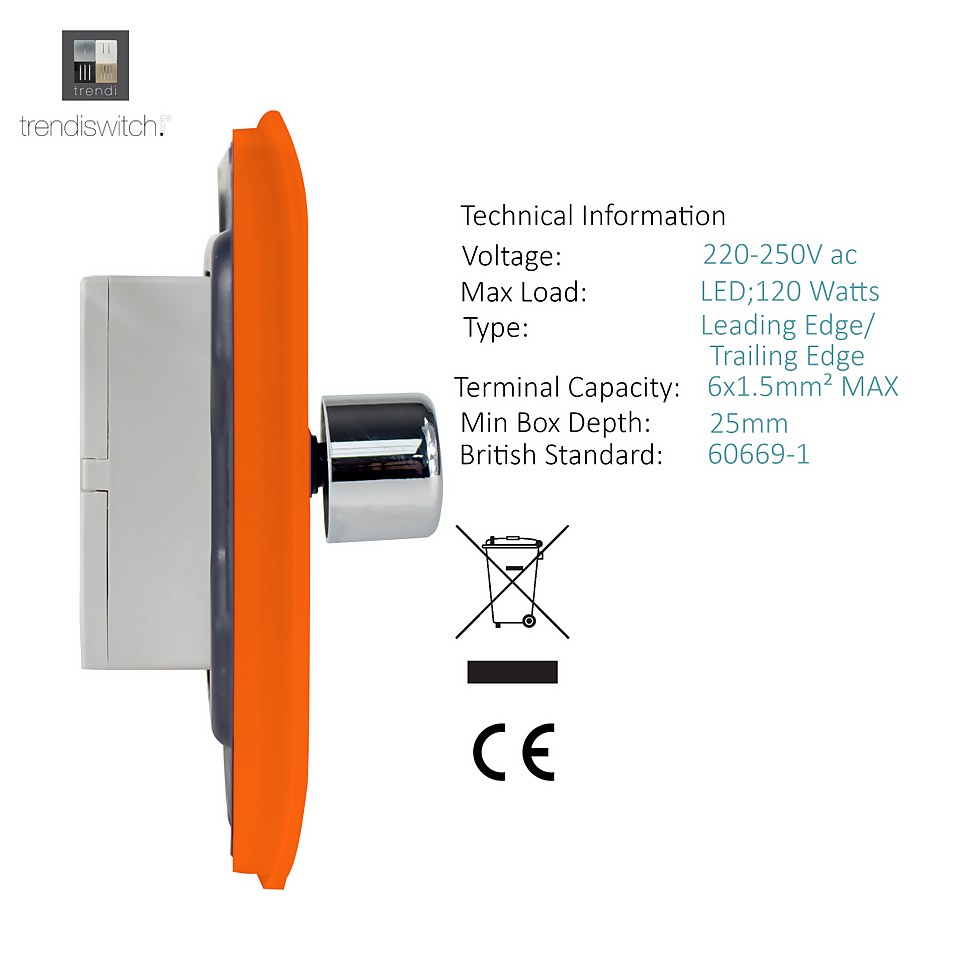Trendi Switch 1 Gang 120 Watt LED Dimmer Switch in Orange