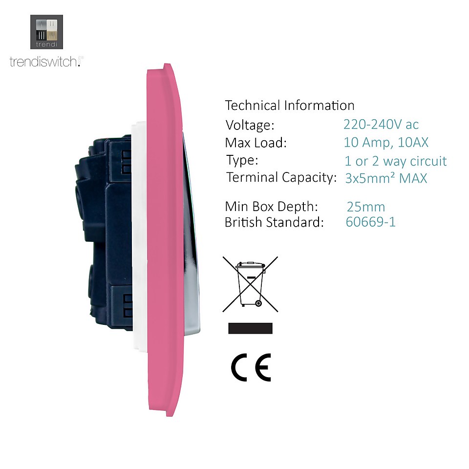 Trendi Switch 2 Gang 2 Way 10Amp Light Switch in Pink