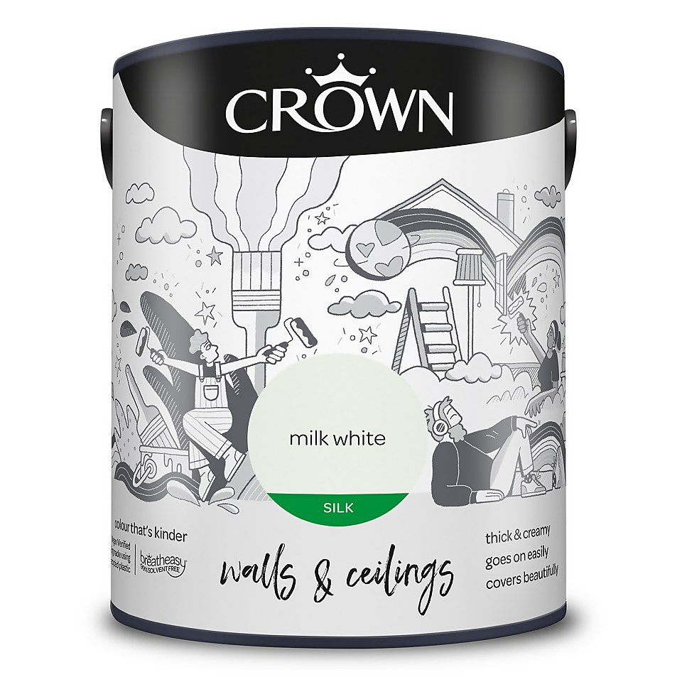 Crown Walls & Ceilings Silk Emulsion Paint Milk White - 5L