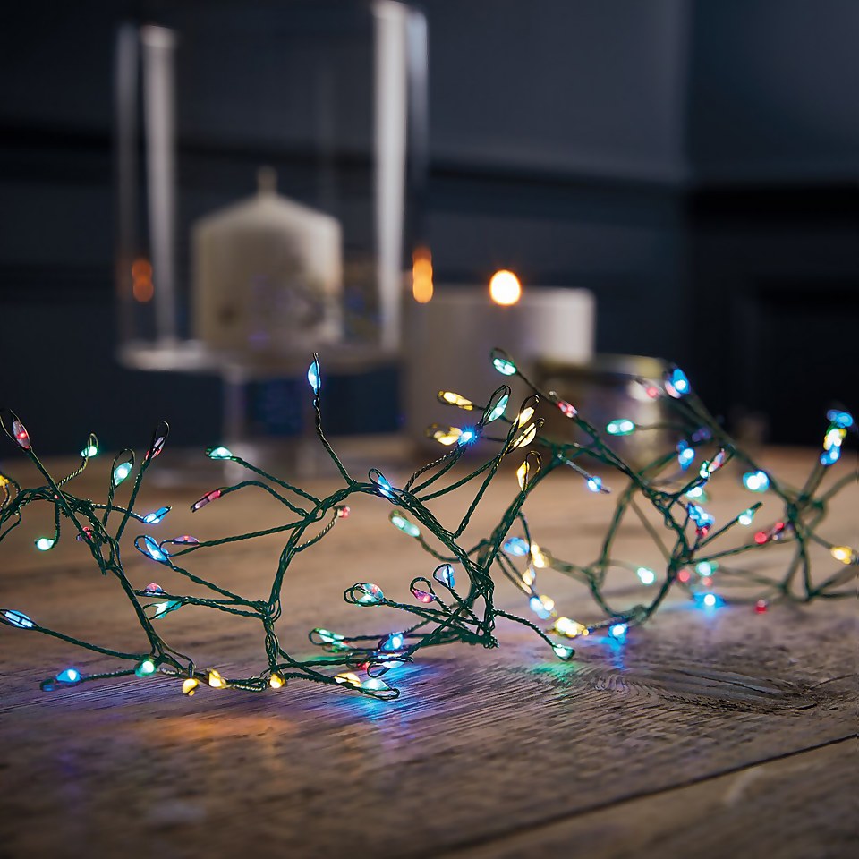 240 Large LED Green Copper Wire Garland Christmas Lights - Multicoloured