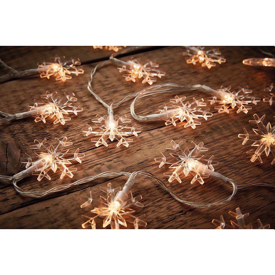 20 Large Snowflake Christmas String Lights (Battery Operated)