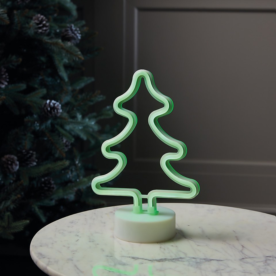 Neon Green Christmas Tree Light Up Decoration (Battery Operated)