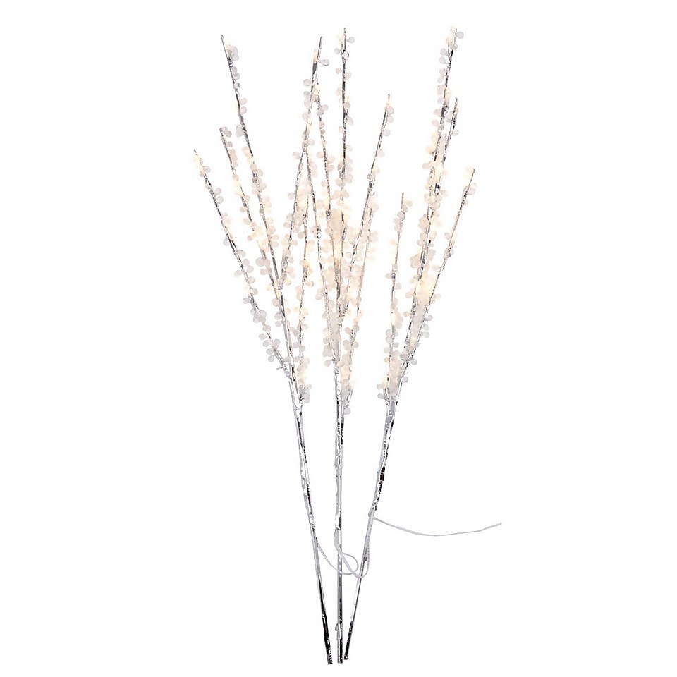 Silver Crystal Branch Christmas Lights - Set of 3 (Battery Operated)