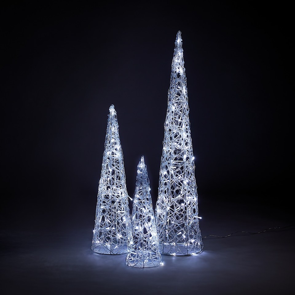 Acrylic LED 3 Cones White 3D Silhouette Christmas Light Decoration - 90/60/45cm