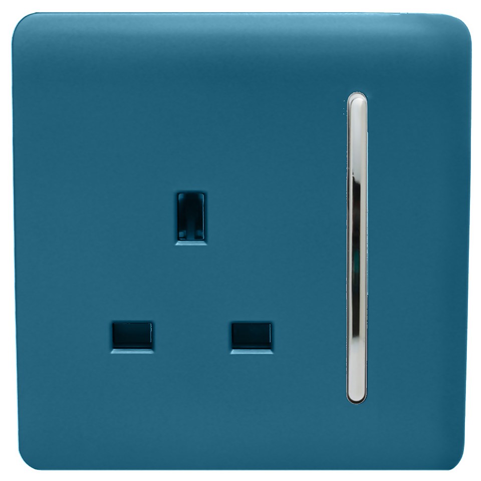 Trendi Switch 1 Gang 13Amp Switched Socket in Ocean Blue