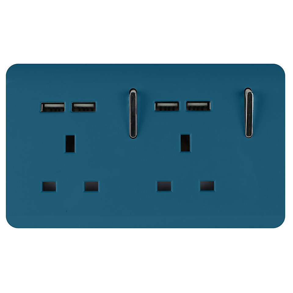 Trendi Switch 2 Gang 13Amp Socket (inc. USB ports) in Ocean Blue