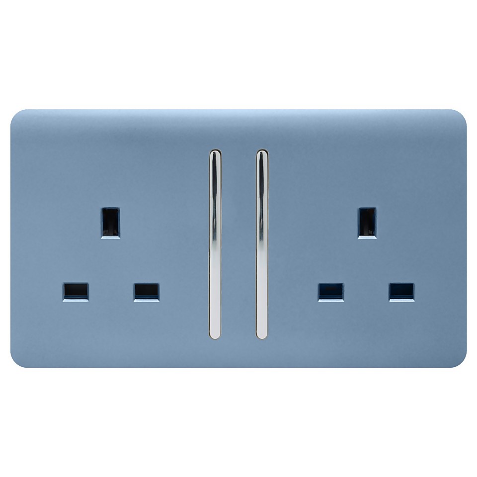 Trendi Switch 2 Gang 13Amp Long Switched Socket in Sky
