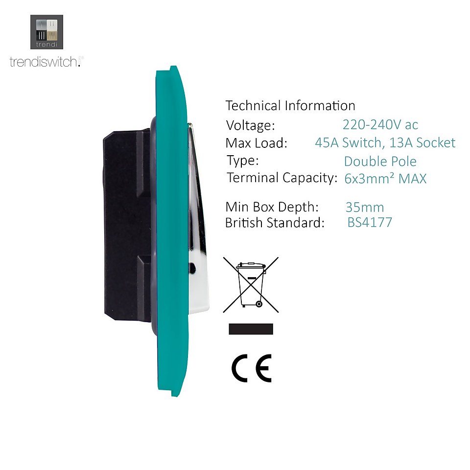 Trendi Switch 45Amp Cooker Switch and Socket in Bright Teal