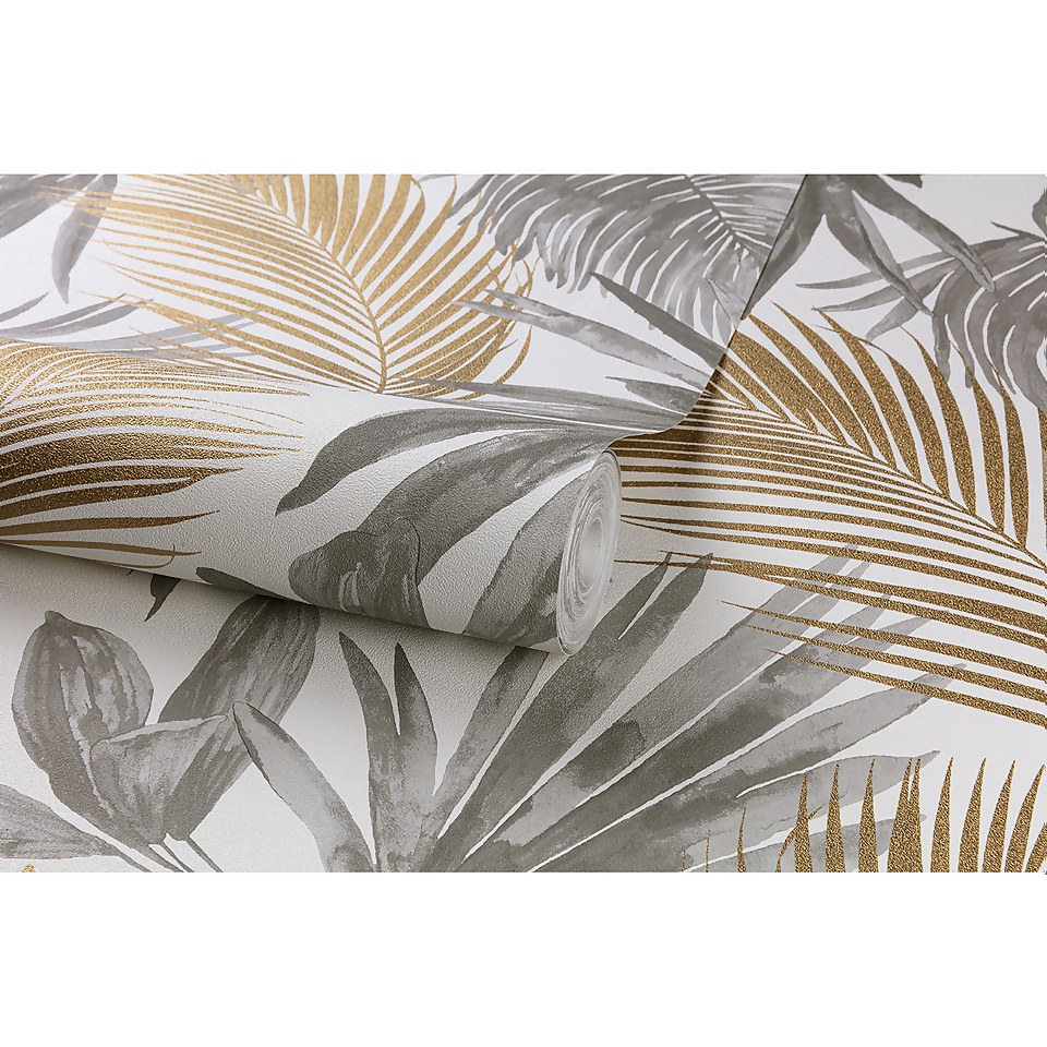 Grandeco Wild Palms Paste the Wall Wallpaper - Charcoal