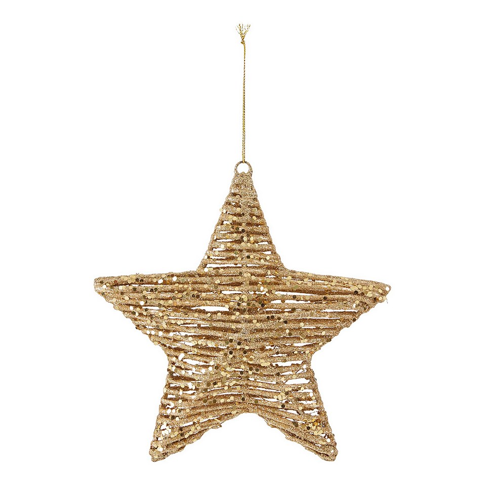 Gold Glitter Wire Star Hanging Christmas Tree Decoration