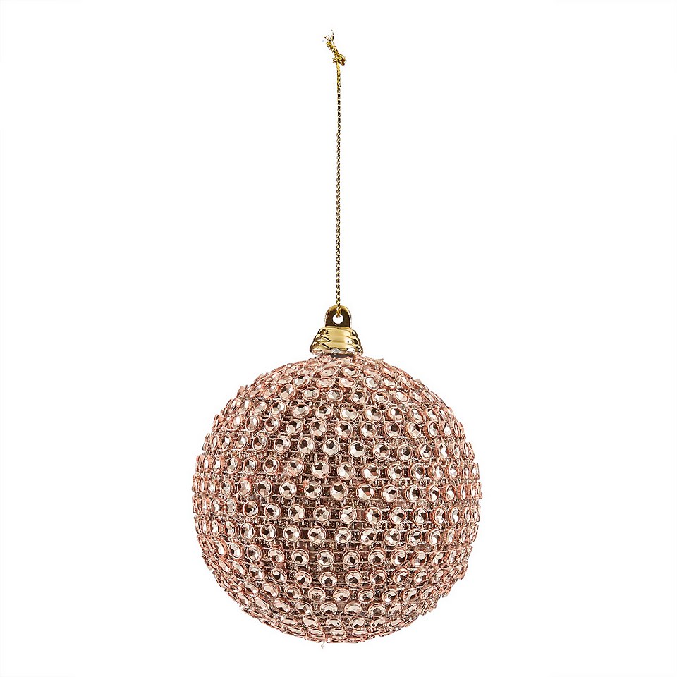Rose Gold Beaded Christmas Tree Bauble