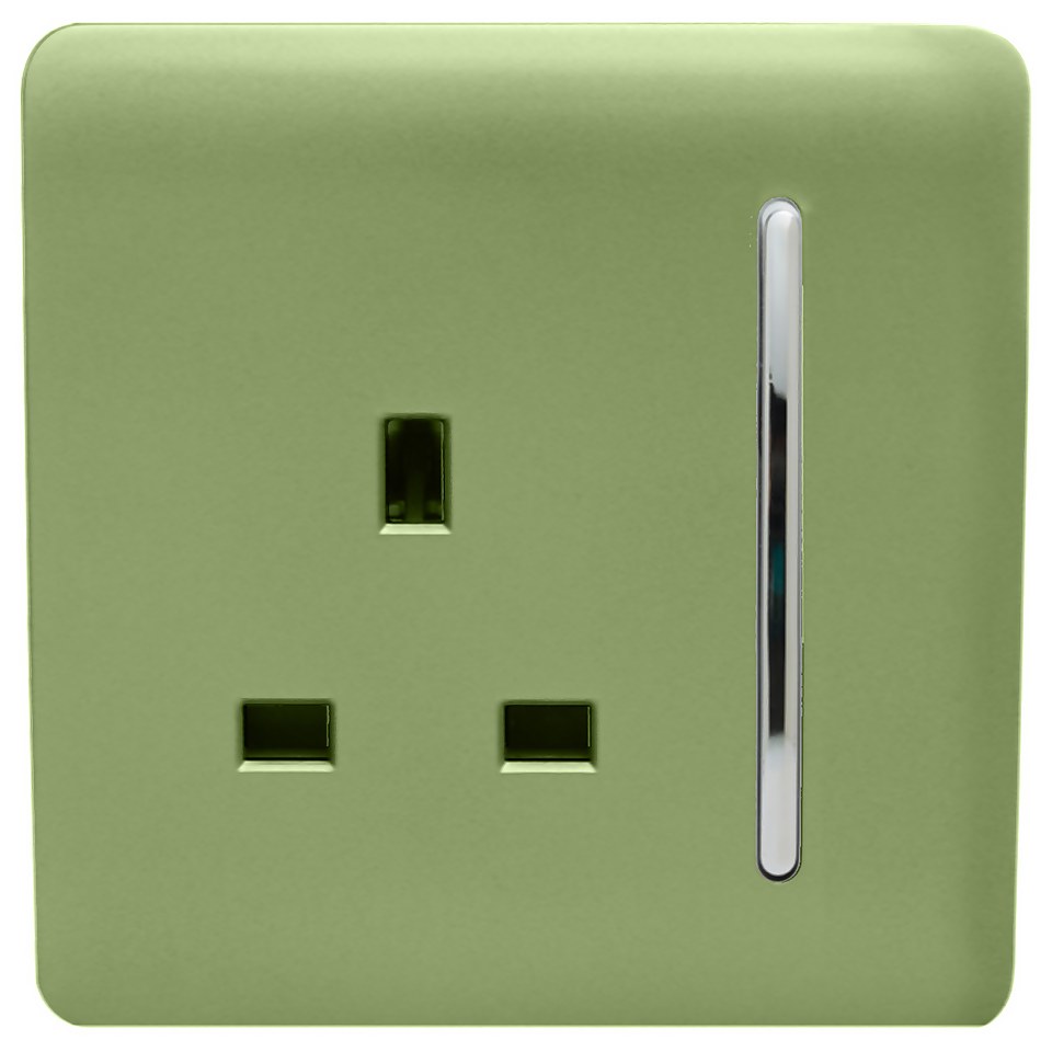 Trendi Switch 1 Gang 13Amp Switched Socket in Moss Green