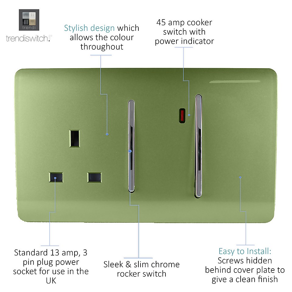 Trendi Switch 45Amp Cooker Switch and Socket in Moss Green