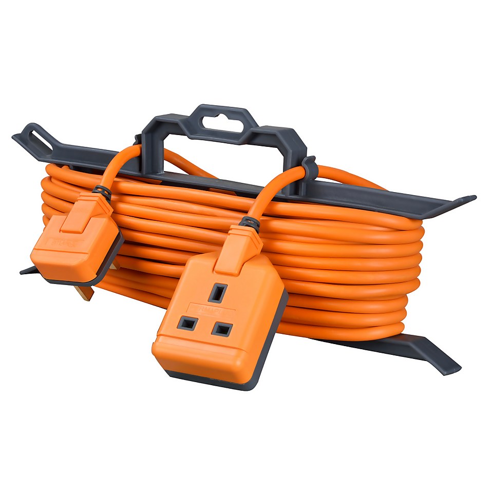 Masterplug 1 Socket Heavy Duty Extension Lead with Cable Carrier 15m Orange/Black