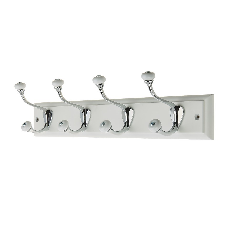 White Hook Rail - Polished Chrome - 4 Hooks