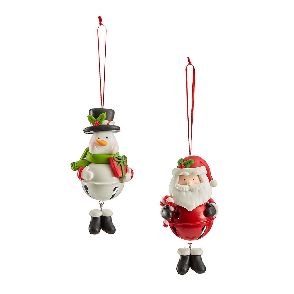 Snowman or Santa Bell Christmas Tree Decoration - Assortment