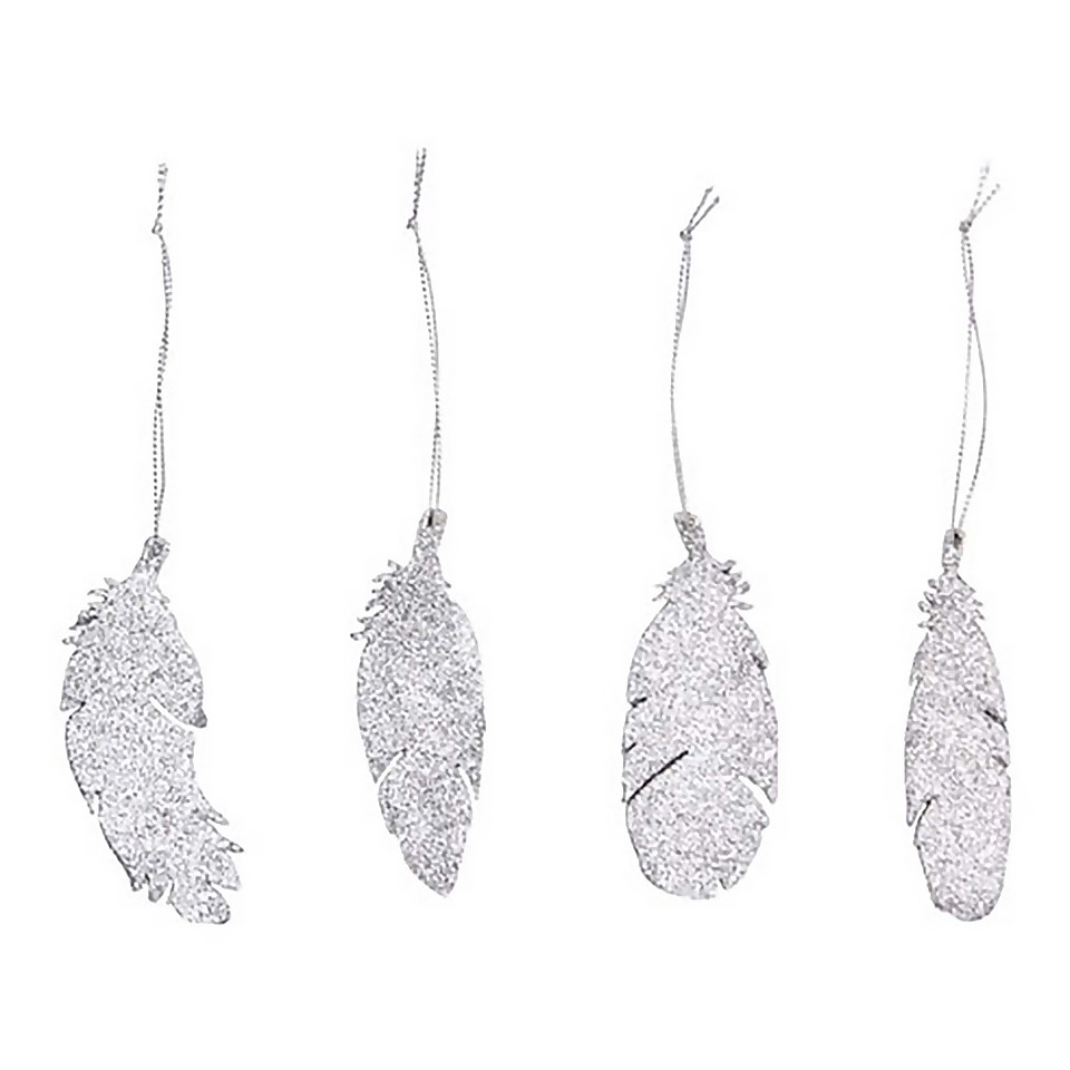 Silver Glitter Feather Christmas Tree Decorations - Pack of 20