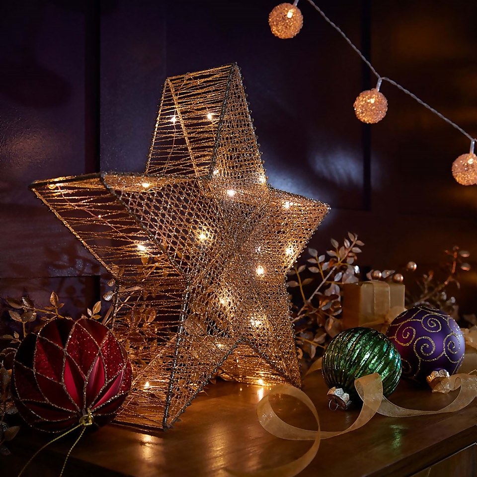 Gold Stars Christmas Light Decoration  - Set of 2