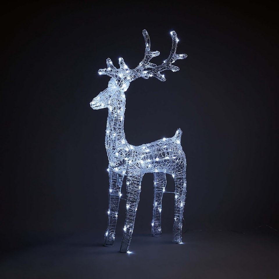 Acrylic LED Reindeer White 3D Outdoor Christmas Light Decoration - 128cm