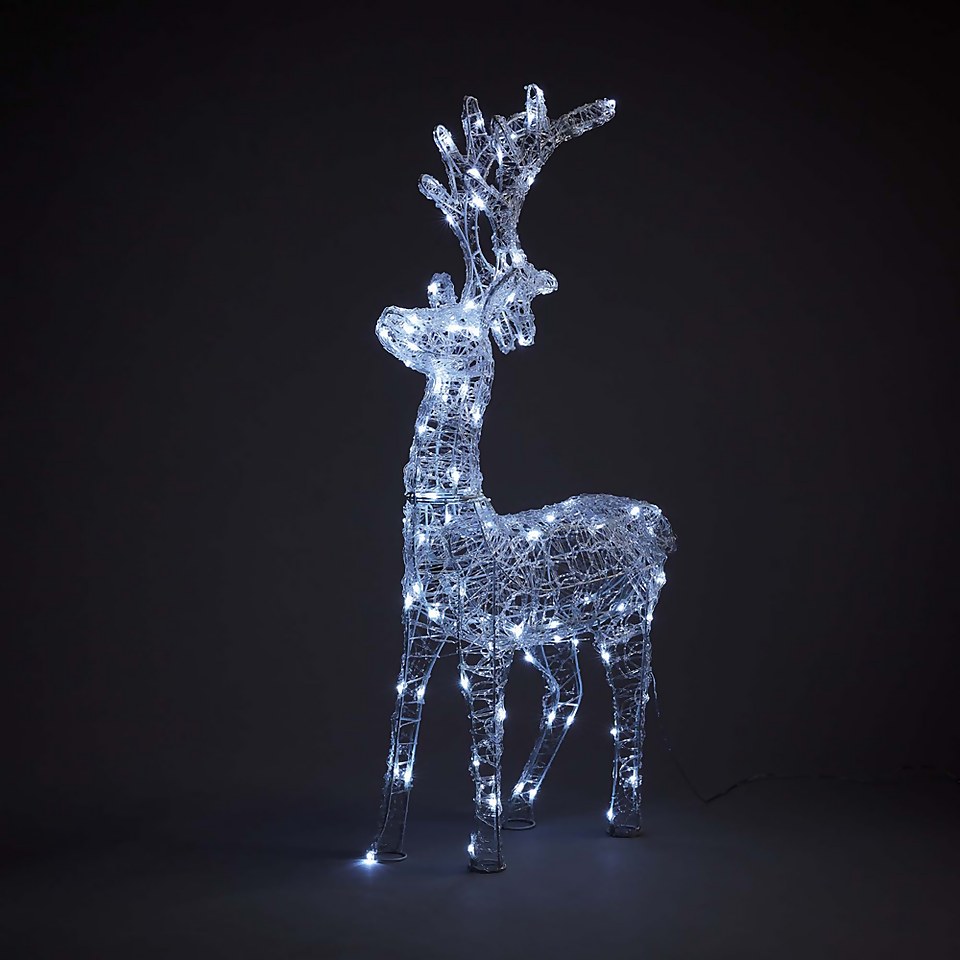 Acrylic LED Reindeer White 3D Outdoor Christmas Light Decoration - 100cm
