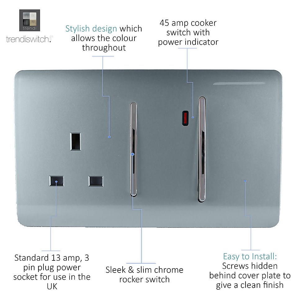 Trendi Switch 45Amp Cooker Switch and Socket in Cool Grey