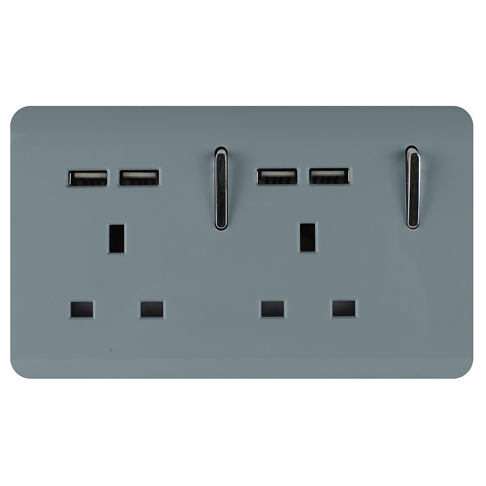 Trendi Switch 2 Gang 13Amp Socket (inc. USB ports) in Cool Grey