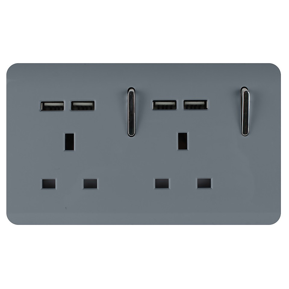 Trendi Switch 2 Gang 13Amp Socket (inc. USB ports) in Warm Grey