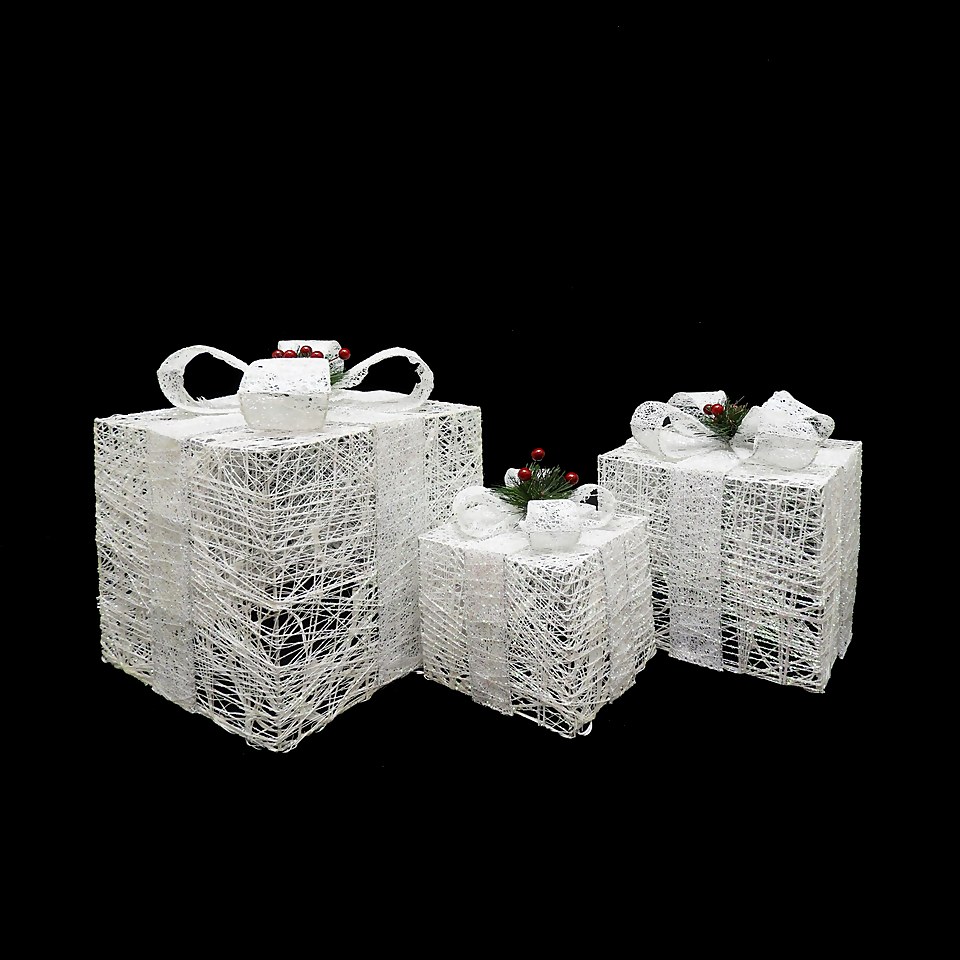 White Gift Boxes Christmas Light Decoration - Set of 3