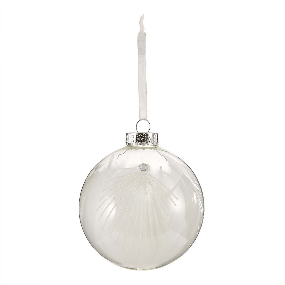 White Peacock Feather Glass Christmas Bauble Decoration