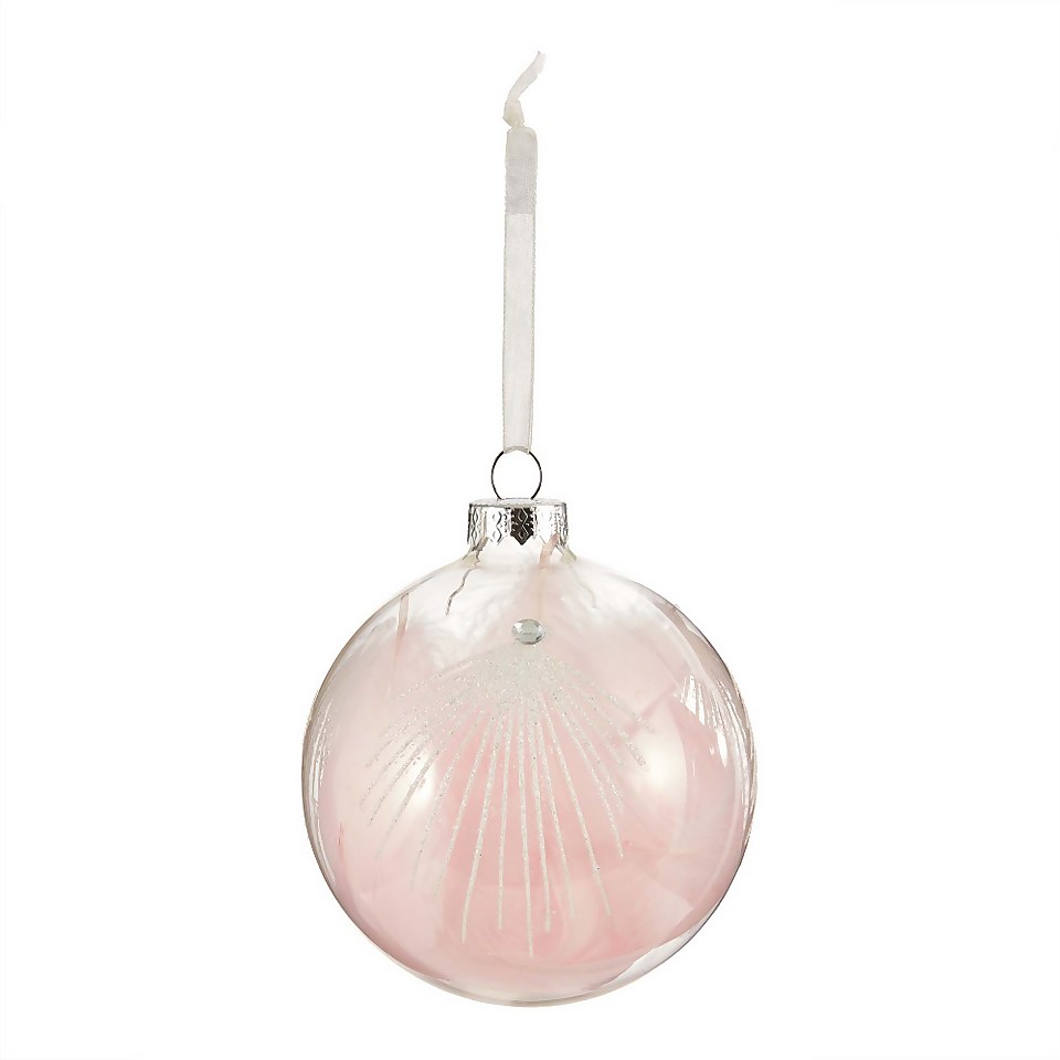 Pink Peacock Feather Glass Christmas Tree Bauble
