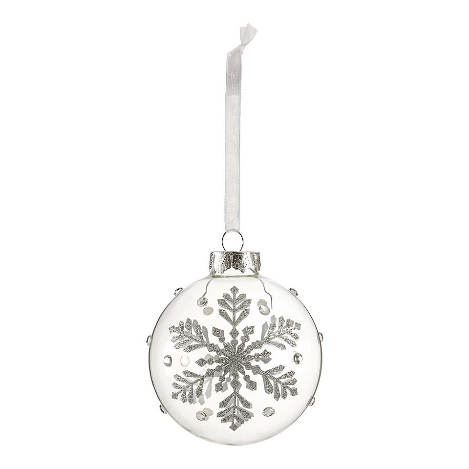 Silver Glitter Snowflake Glass Christmas Tree Bauble