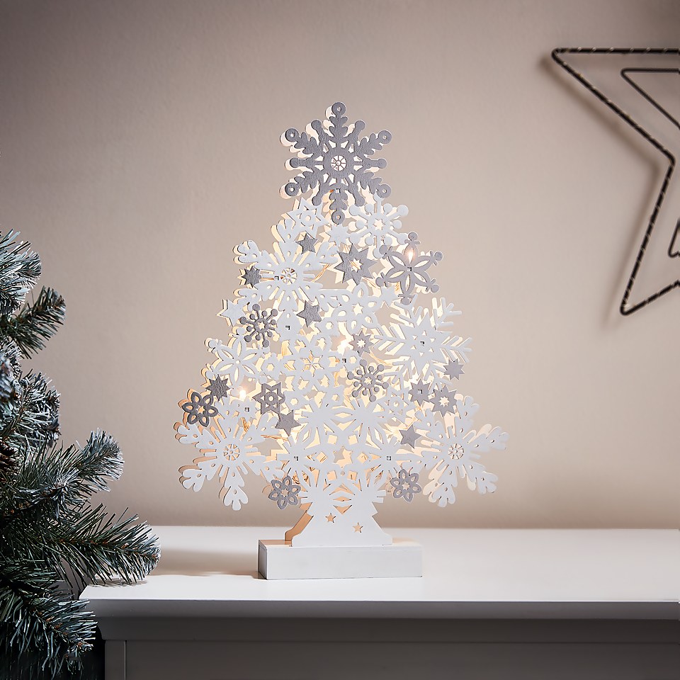 Snowflake Light Up Tree Christmas Tabletop Decoration (Battery Operated)