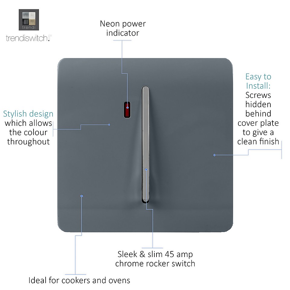 Trendi Switch 45Amp Switch With Neon in Warm Grey