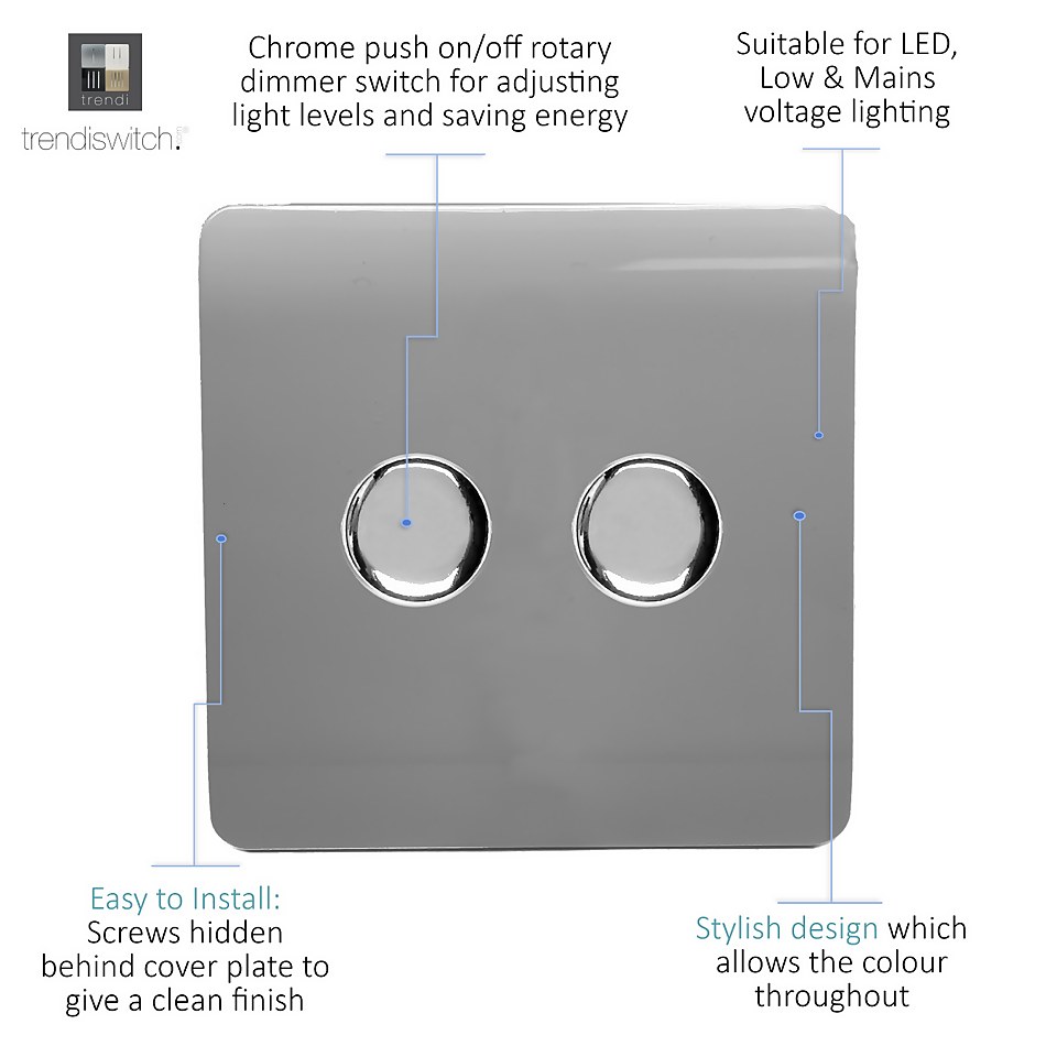Trendi Switch 2 Gang 120 Watt LED Dimmer Switch in Warm Grey