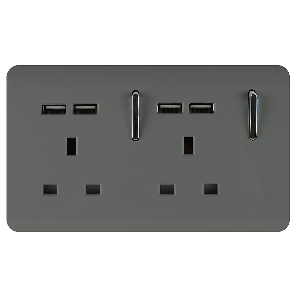 Trendi Switch 2 Gang 13Amp Socket (inc. USB ports) in Charcoal