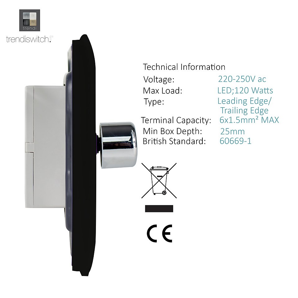 Trendi Switch Single 120 Watt LED Dimmer in Black
