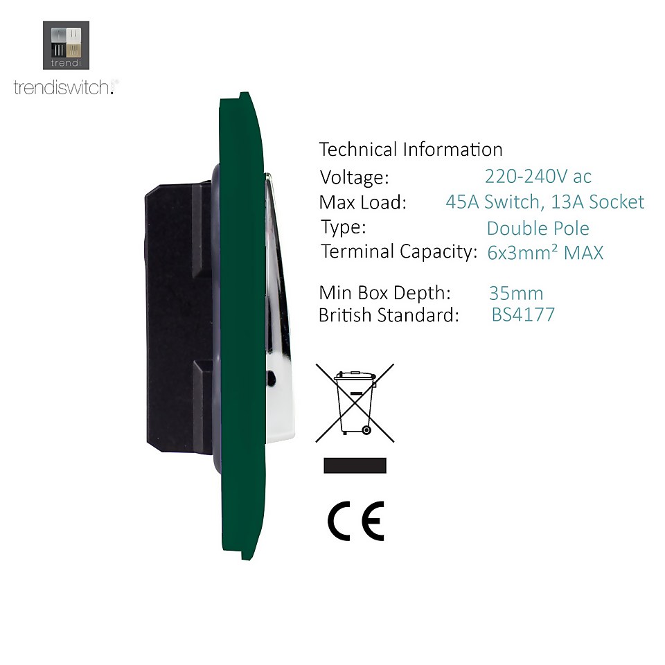 Trendi Switch 45Amp Cooker Switch and Socket in Dark Green