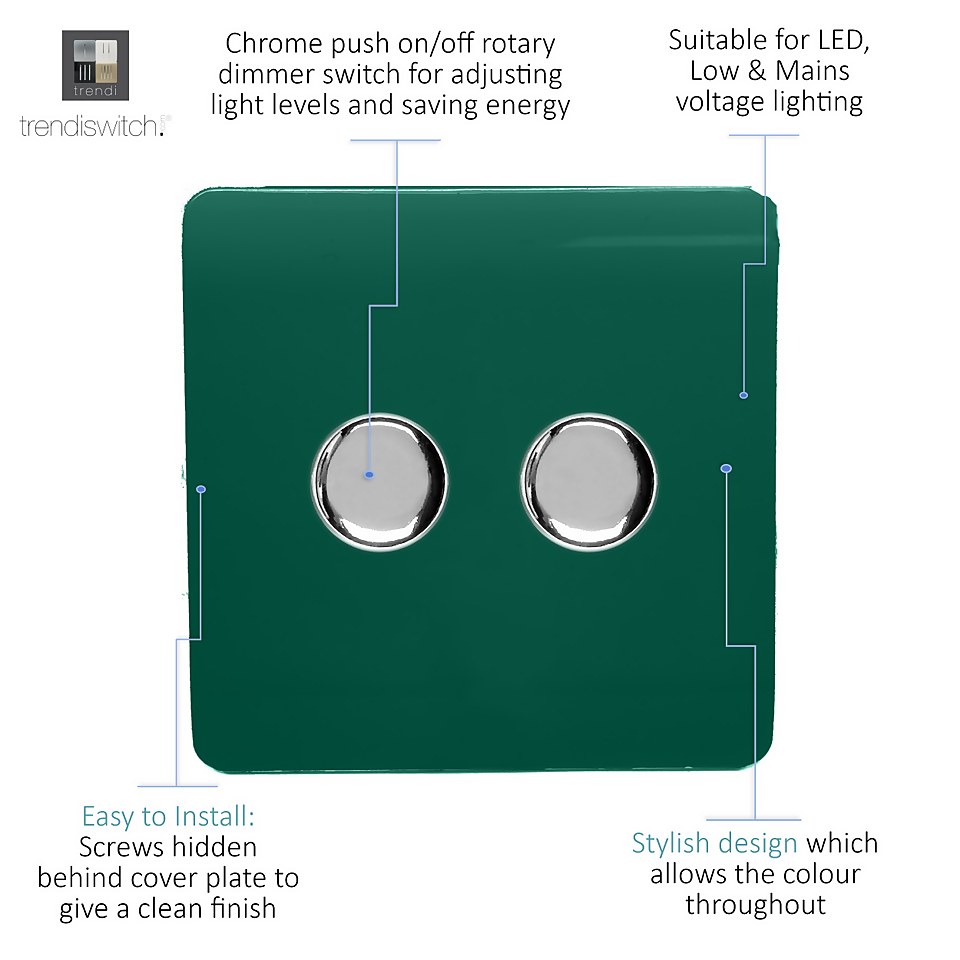 Trendi Switch 2 Gang 120 Watt LED Dimmer Switch in Dark Green