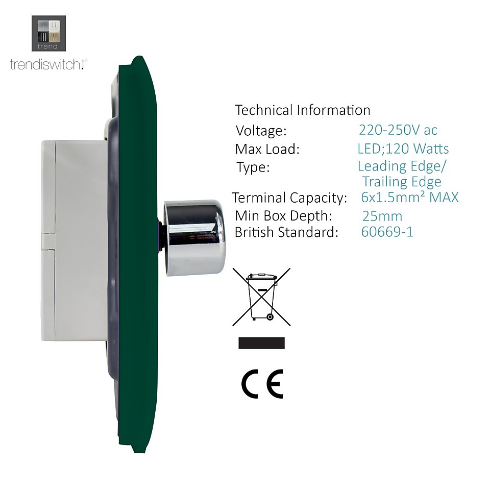 Trendi Switch 2 Gang 120 Watt LED Dimmer Switch in Dark Green