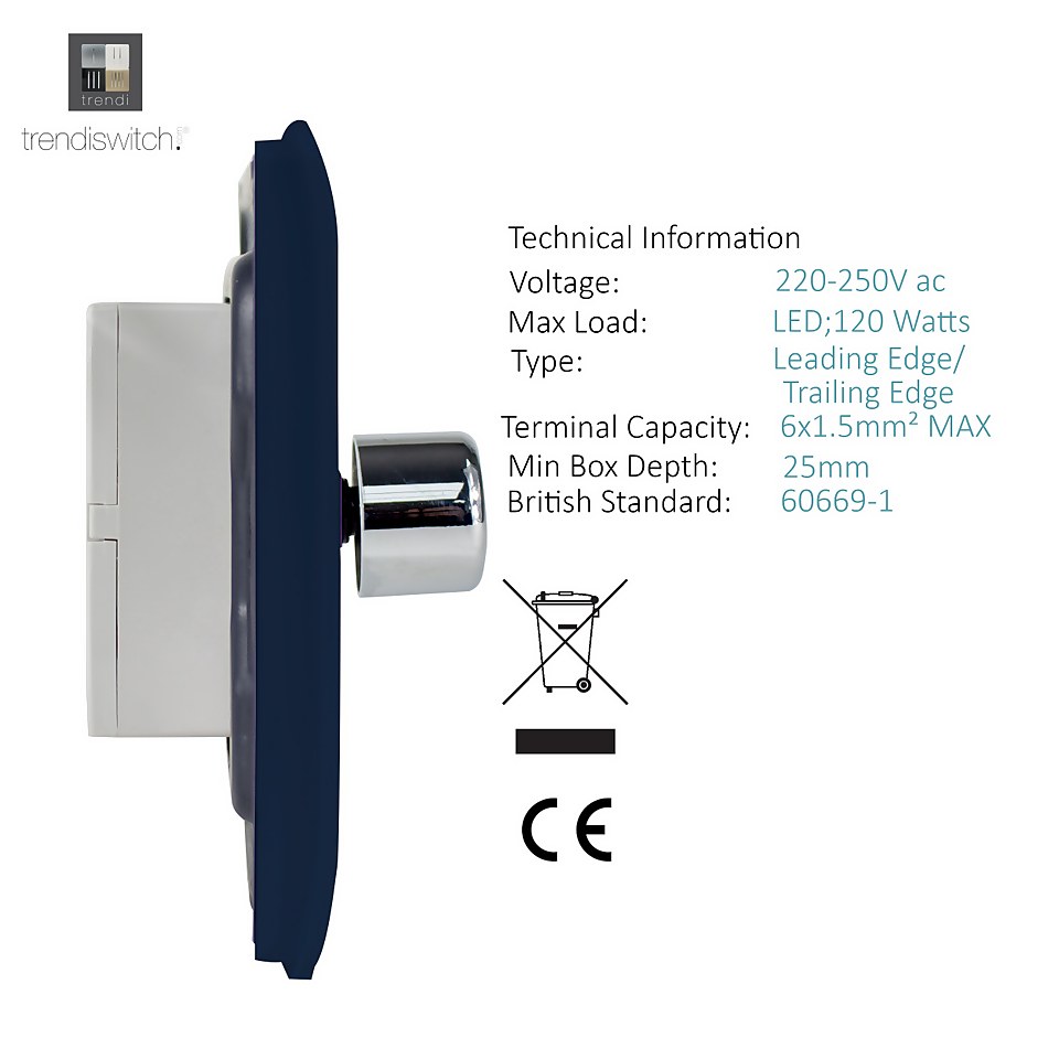 Trendi Switch 1 Gang 120 Watt LED Dimmer Switch in Navy