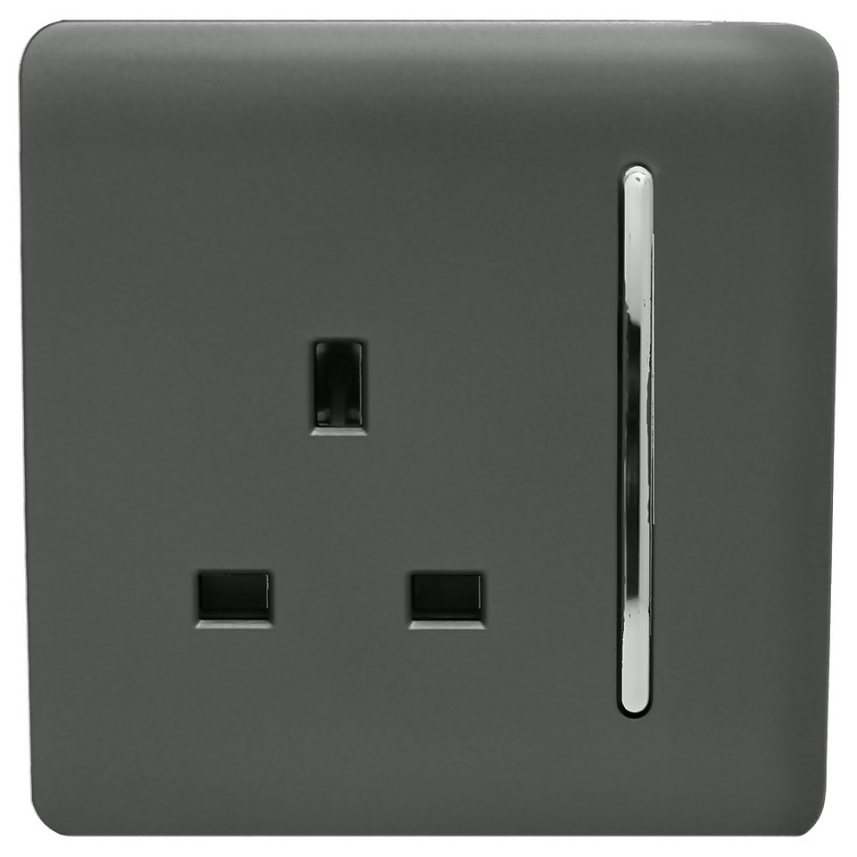 Trendi Switch 1 Gang 13Amp Switched Socket in Charcoal