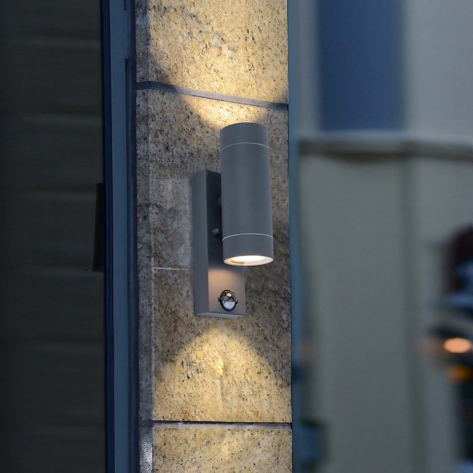 Lutec Rado Up & Down Outdoor Wall Light with PIR Motion Sensor - Graphite