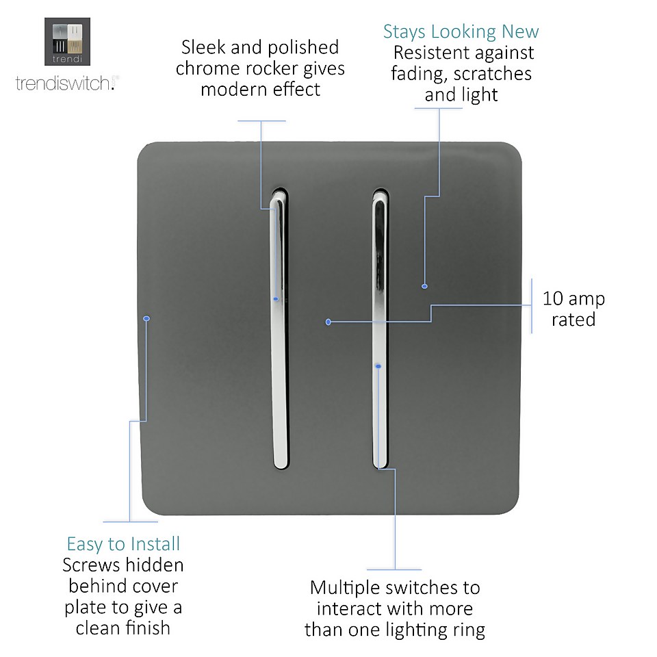 Trendi Switch 2 Gang 2 Way 10Amp Light Switch in Charcoal